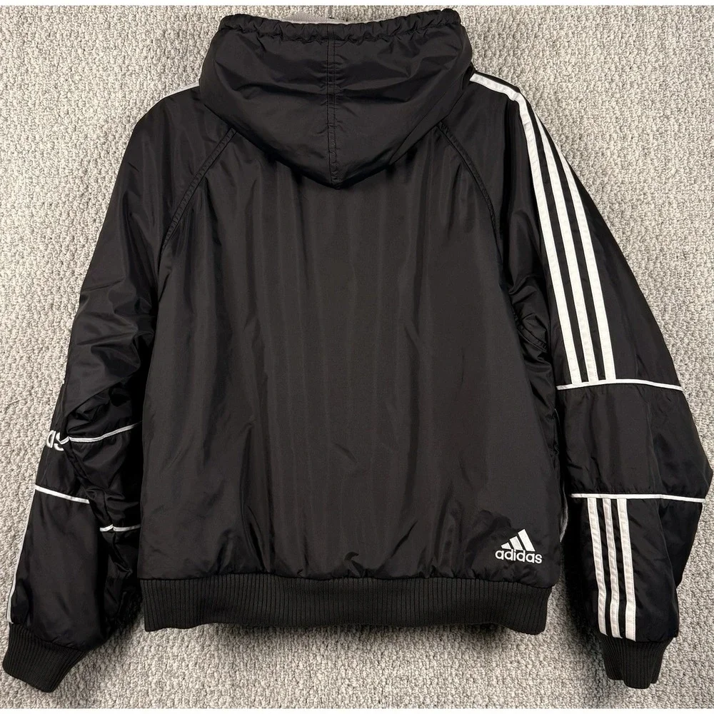 Vintage Y2K Adidas 3‎ Stripe Fleece Lined Hooded Jacket Black Mens M